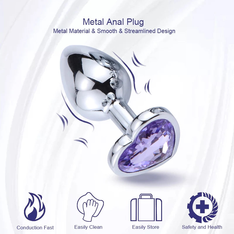 Metal Crystal Heart Shape Butt Plug Dildo