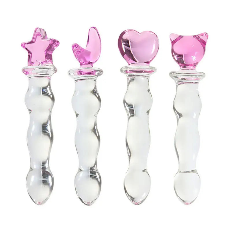 Glass Dildo Crystal Pink Heart Butt Plug